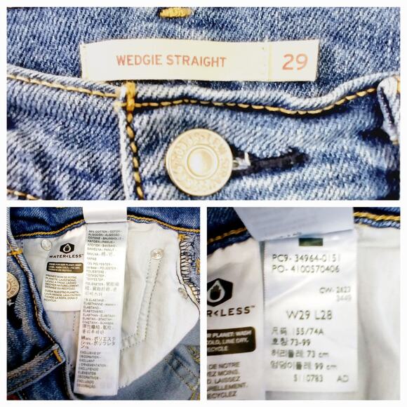 Levi's SZ 29/28 Wedgie Straight Jeans Distressed Knee 110783 34964-0151 - Picture 6 of 6